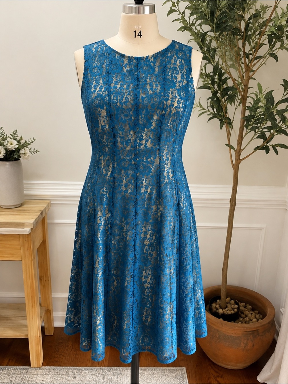 Sleeveless Teal Lace A-Line Dress wedding guest dress, holiday outfit